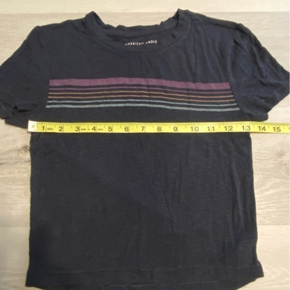 American Eagle striped baby tee, Navy With Pastel Stripes, size XS - Picture 9 of 9